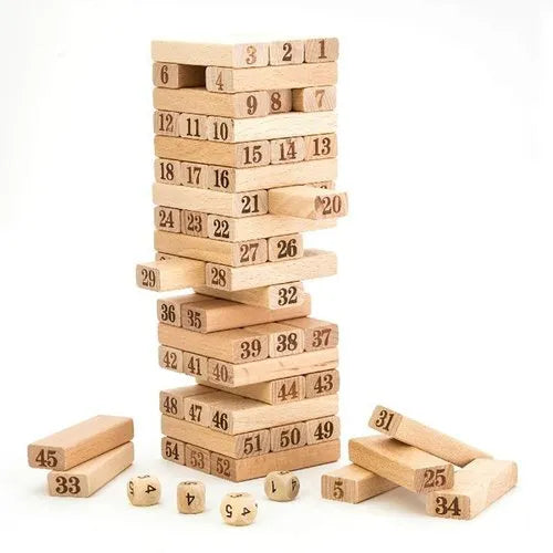 Numbered wooden blocks game for family and educational play available at MJ Board Games Lebanon