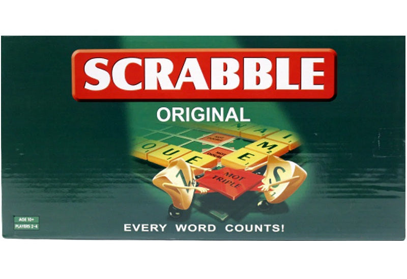 Scrabble word strategy board game with letter tiles available at MJ Board Games Lebanon