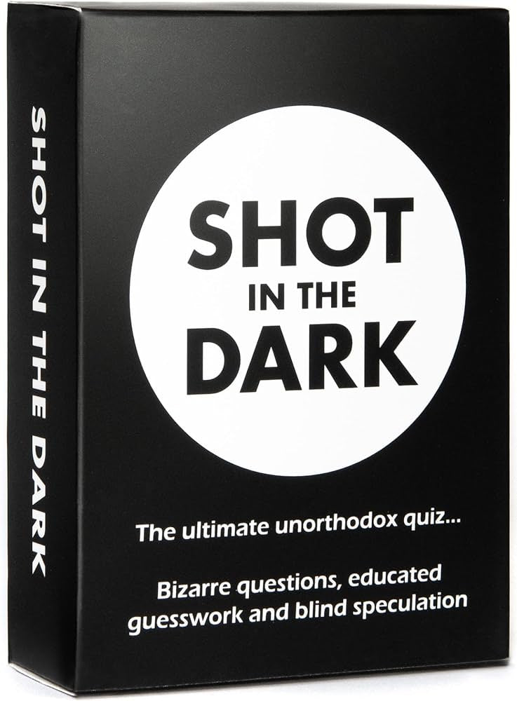 Shot in the Dark adult party card game with prompts and answers available at MJ Board Games Lebanon