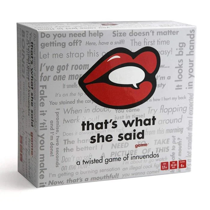 That’s What She Said party card game with humor-based prompts and responses, designed for fun group game nights, available at MJ BoardGames Lebanon.