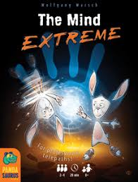 Board game cover titled 'The Mind Extreme' with two hand-shaped figures on a dark background.