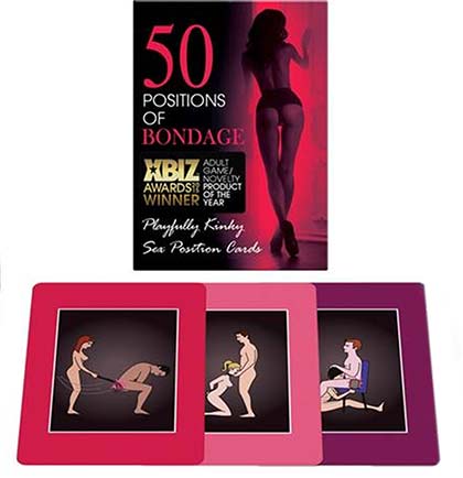 Sex position cards with a cover featuring a silhouette of a woman and text about the product.