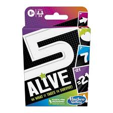 5 Alive card game featuring colorful numbered and action cards laid out on a table, ready for fast-paced family gameplay.