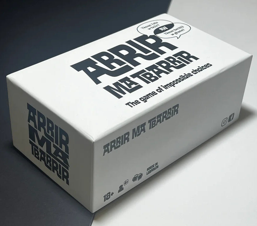 Arrir Ma Tbarrir Lebanese party and social card game available at MJ Board Games Lebanon