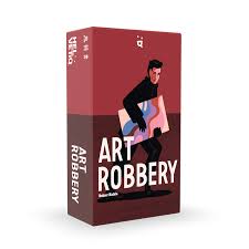 Box for 'Art Robbery' with a stylized illustration of a person holding a painting. Art of Robbery strategic card game available at MJ BoardGames Lebanon