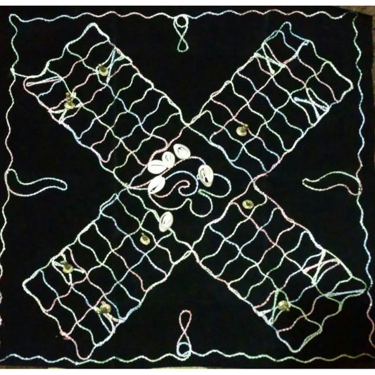 Barjis embroidery on velvet board game with pegs and shells available at MJ Board Games Lebanon