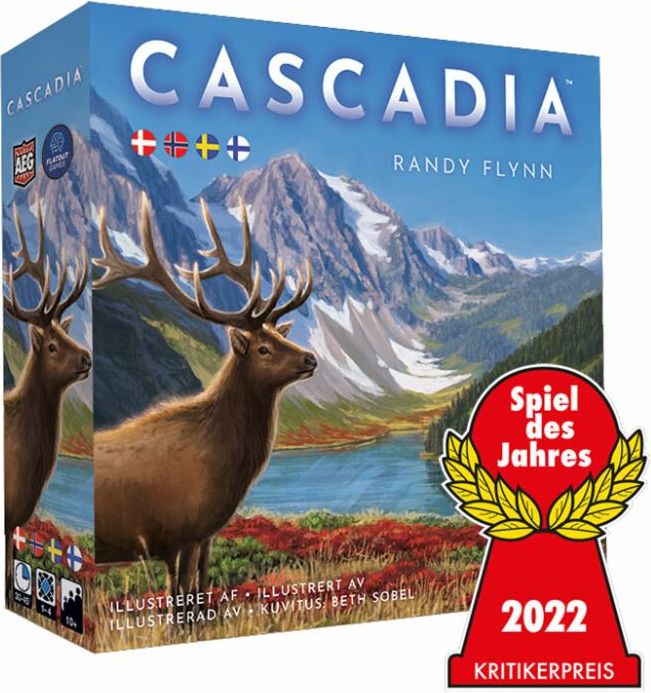 Cascadia strategy board game featuring habitat tiles, wildlife tokens, and nature-inspired tile-laying gameplay for families and friends.