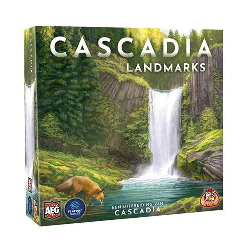 Cascadia Landmarks Expansion featuring landmark tiles, new wildlife scoring cards, and additional strategic gameplay for the Cascadia board game.