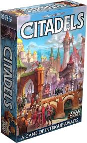 Citadels card game box with medieval artwork – bluffing and city-building strategy game for 2 to 8 players.