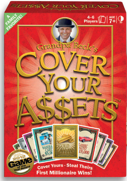 Cover Your Assets family party card game with bluffing and stealing available at MJ Board Games Lebanon