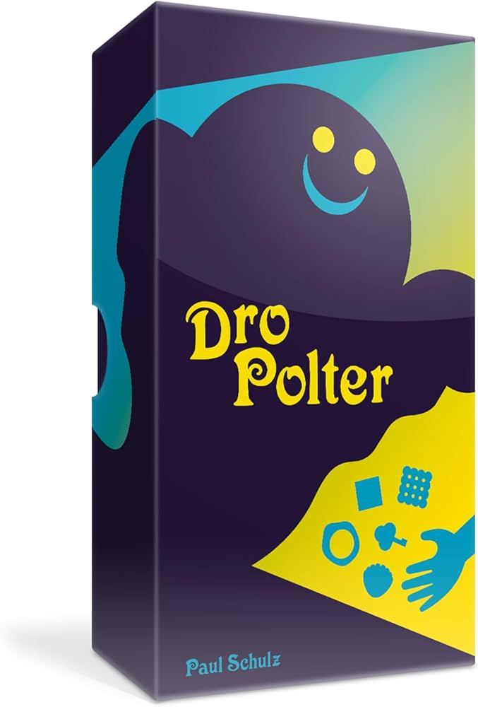 Dropolter ghost-themed family dexterity board game with haunted drop board and spooky tokens, fast-paced fun for all ages, available at MJ BoardGames Lebanon.