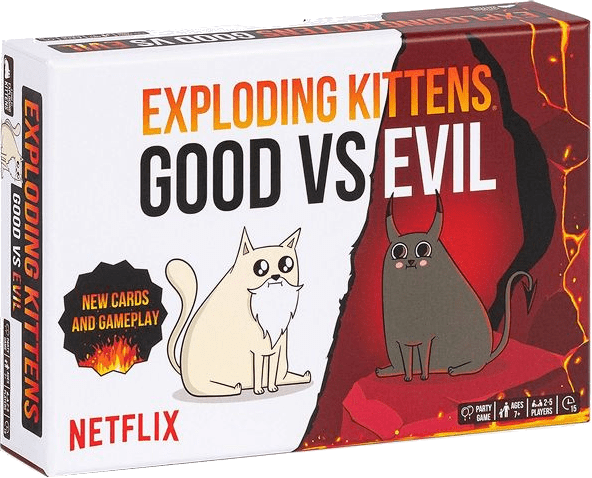 Exploding Kittens Good vs Evil party and strategy card game available at MJ Board Games Lebanon