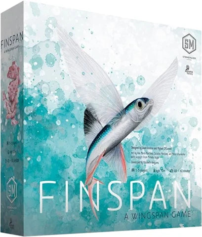 Finspan board game box and components ocean-themed strategy game available at MJ Board Games Lebanon