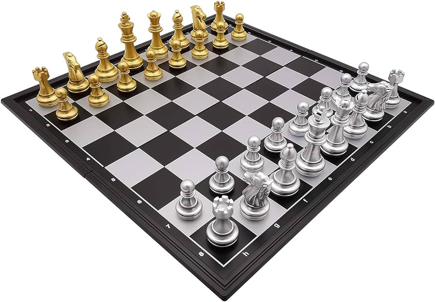 Gold and silver magnetic foldable chess set 32 cm available at MJ Board Games Lebanon