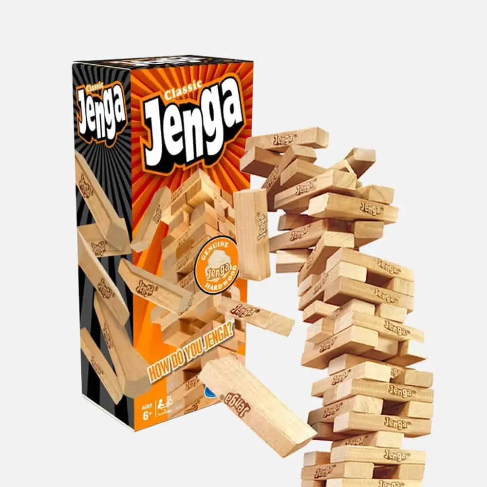 Jenga Classic wooden stacking game for family and parties available at MJ Board Games Lebanon