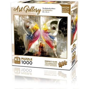 KS Puzzle 1000 Pieces Art Gallery The Butterfly Effect – elegant artistic jigsaw puzzle featuring colorful butterflies and abstract patterns, Perfect Click Technology, and 2.2mm thick board, available at MJ BoardGames Lebanon.