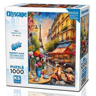 KS Puzzle 1000 Pieces Paris – premium 2.2mm thick jigsaw with Perfect Click Technology, featuring a stunning Paris city view, available at MJ BoardGames Lebanon.
