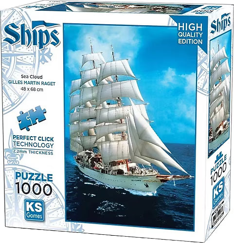 KS Puzzle 1000 Pieces Ships Sea Cloud – elegant sailing ship jigsaw with 2.2mm thick board and Perfect Click Technology, available at MJ BoardGames Lebanon.
