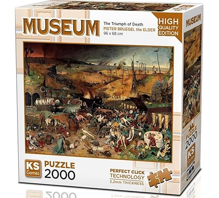KS Puzzle 2000 Pieces The Triumph of Death – fine art museum jigsaw puzzle depicting a historic masterpiece, 96 x 68 cm, Perfect Click Technology, 2.2mm thick board, KS Museum Collection, available at MJ BoardGames Lebanon.