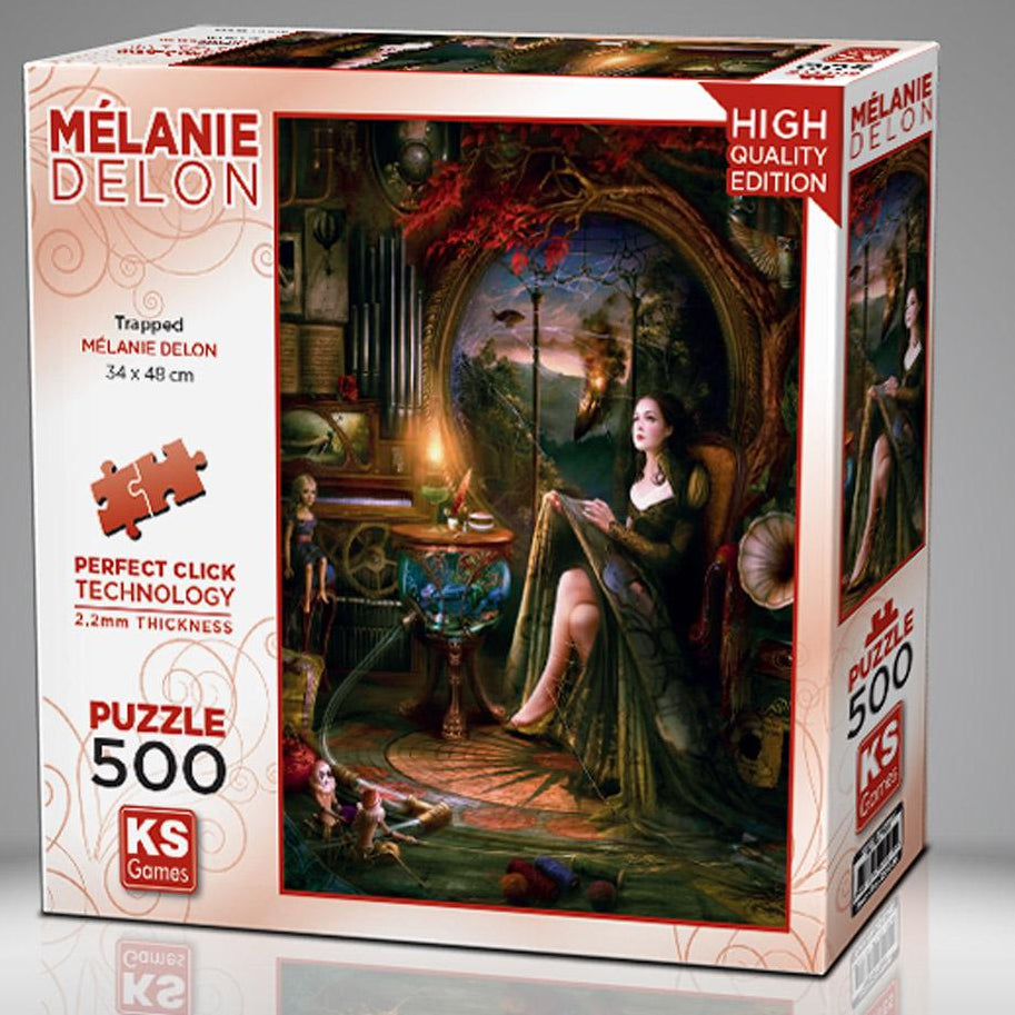 KS Puzzle 500 Pieces Trapped by Mélanie Delon – fantasy art jigsaw puzzle of a mysterious woman, 48 x 34 cm, Perfect Click Technology, 2.2mm thick board, from KS Art Gallery Collection, available at MJ BoardGames Lebanon.
