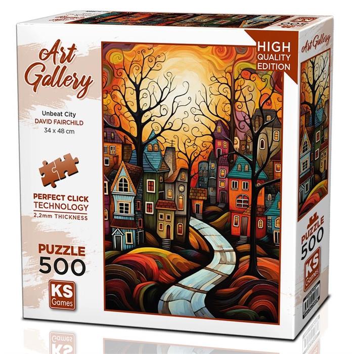 KS Puzzle 500 Pieces Unbeat City – abstract city art jigsaw puzzle, 48 x 34 cm, Perfect Click Technology, 2.2mm thick board, from KS Art Gallery Collection, available at MJ BoardGames Lebanon.