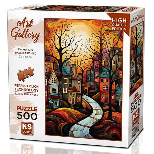 KS Puzzle 500 Pieces Unbeat City – abstract city art jigsaw puzzle, 48 x 34 cm, Perfect Click Technology, 2.2mm thick board, from KS Art Gallery Collection, available at MJ BoardGames Lebanon.