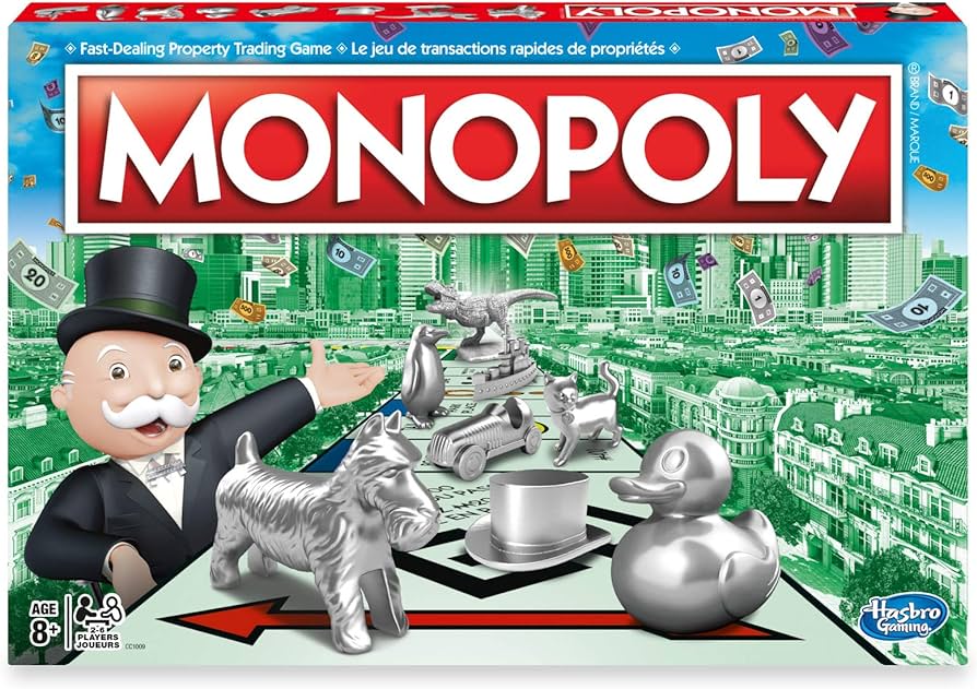 Monopoly board game with property cards and tokens available at MJ Board Games Lebanon