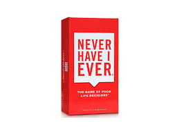 Never Have I Ever card game showing a stack of statement cards designed for fun, revealing truths, and party gameplay.