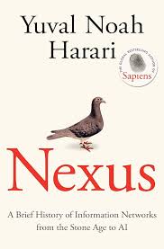 Book cover of 'Nexus' by Yuval Noah Harari with a dove illustration. available at MJ BoardGames Lebanon