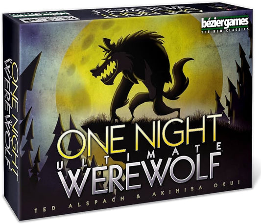 One Night Ultimate Werewolf social deduction card game with role cards available at MJ Board Games Lebanon