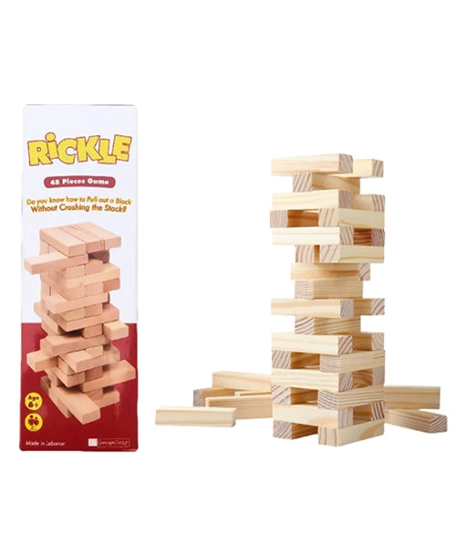 Rickle wood block stacking game, similar to Jenga, available at MJ Board Games Lebanon