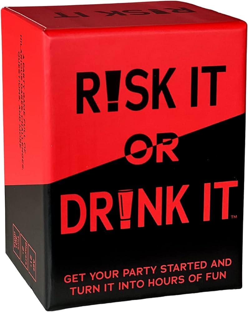 Risk It or Drink It adult party card game with challenges and dares available at MJ Board Games Lebanon