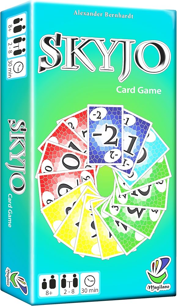 SKYJO family strategy card game with numbered cards available at MJ Board Games Lebanon