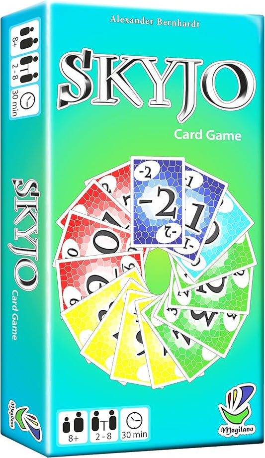 SKYJO family strategy card game with numbered cards available at MJ Board Games Lebanon