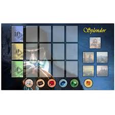 Splendor Gaming Mat showing a colorful, organized play area for cards, gem tokens, and noble tiles, designed for smooth and stylish gameplay.