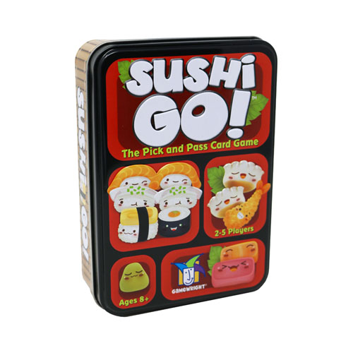 Sushi Go! card game with sushi-themed cards, quick set collection and drafting gameplay, fun for families and friends, available at MJ BoardGames Lebanon.