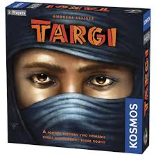 Targi board game by MJ BoardGames Lebanon – a two-player desert trading and resource management strategy game featuring Tuareg tribes and tactical placement.