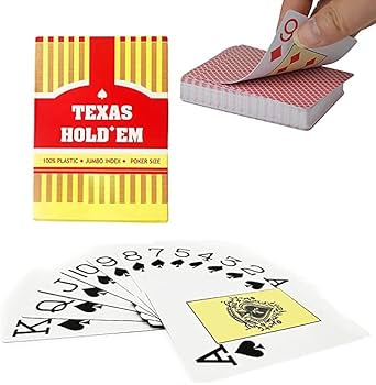 Texas Hold’em poker playing cards jumbo index 100 percent plastic available at MJ Board Games Lebanon