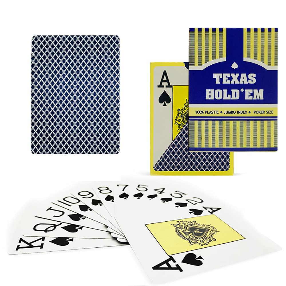 Texas Hold’em poker playing cards jumbo index 100 percent plastic available at MJ Board Games Lebanon