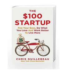 Book cover of 'The $100 Startup' with a bicycle illustration on a white background. available at MJ BoardGames Lebanon