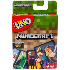 Uno: Minecraft card game showing colorful Minecraft-themed Uno cards ready for play.