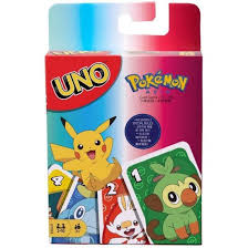 Uno: Pokémon card game showing colorful Pokémon-themed Uno cards featuring fan-favorite characters like Pikachu and Charizard.
