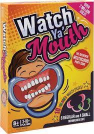 Watch Ya’ Mouth party and family card game with cheek retractors and funny phrases, laugh-out-loud challenge game, available at MJ BoardGames Lebanon.