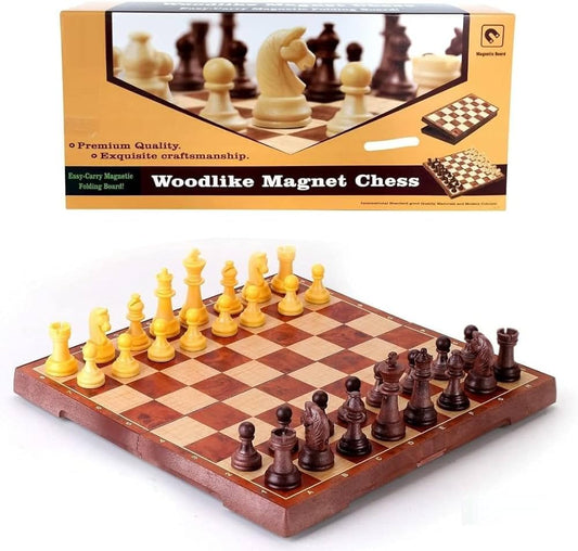 Wood-like magnetic foldable chess set 32 cm available at MJ Board Games Lebanon