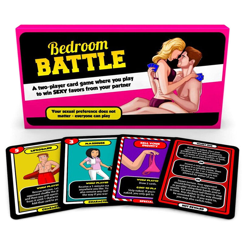Bedroom Battle adult card game – playful and flirty party game for couples and adults aged 18+.