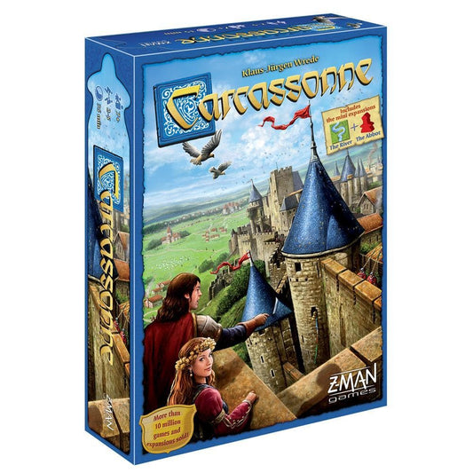 Board game box for 'Carcassonne' by ZMan Games on a white background